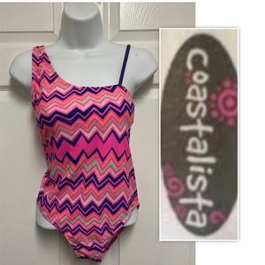 Coastalista Pink Zig Zag One Piece Bathing Suit